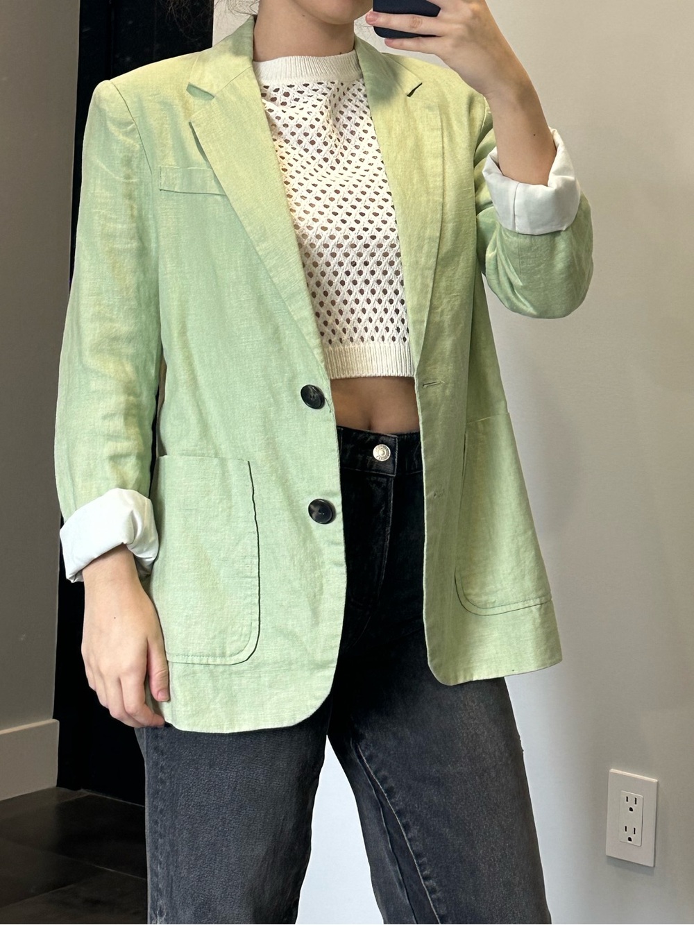 Zara Mint Green Linen-Blend Blazer